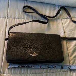 Coach Black Leather Crossbody with Gold Accents